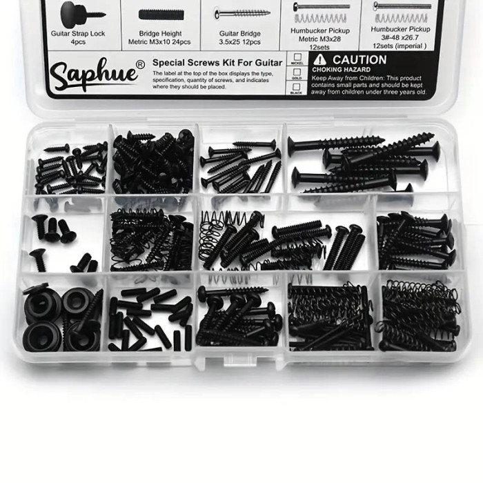 Kit 201 piezas tornillos y resortes para guitarra negros